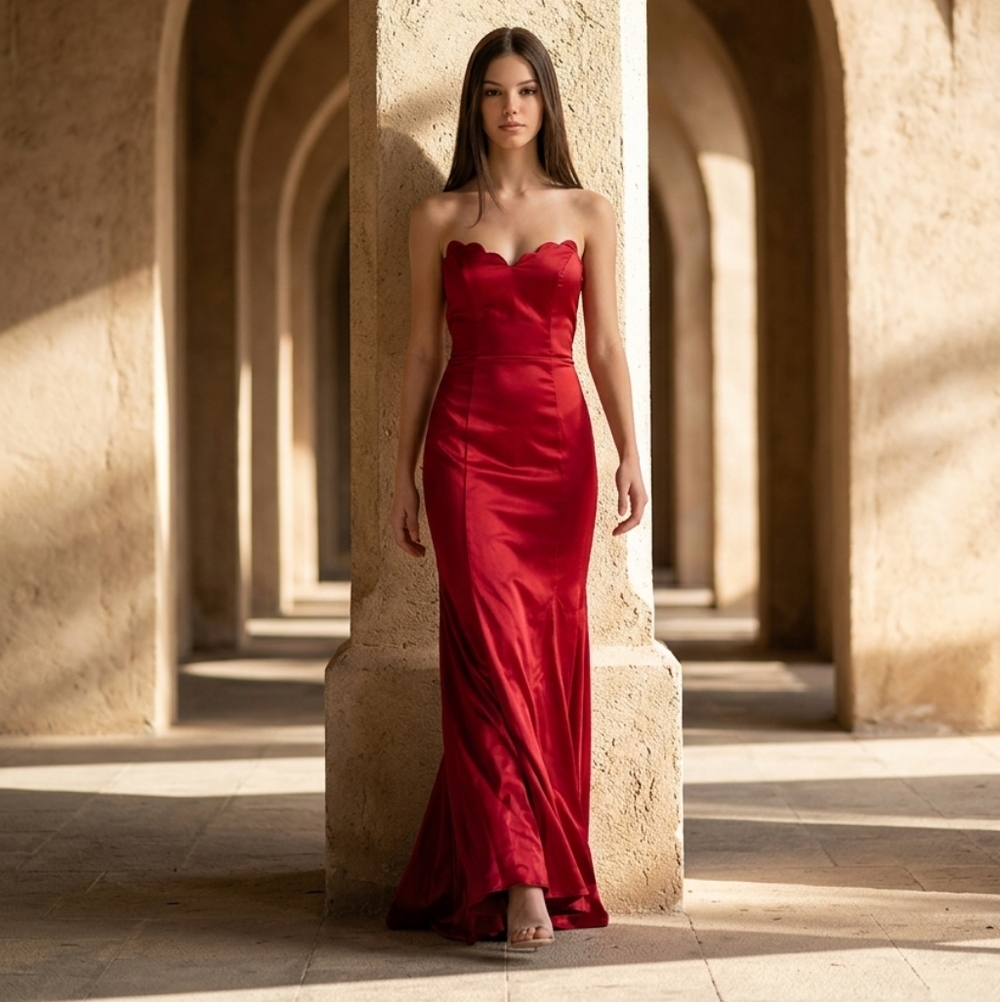 Faviana Red Satin Mermaid Prom Dress Strapless Sweetheart Formal XS Showstopper